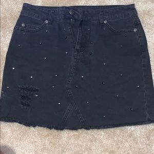 Black Denim Studded Skirt